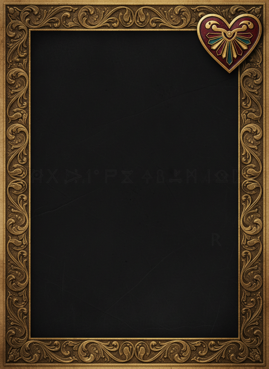 A richly textured website header evoking an ancient library, with a deep matte black background framed by intricate antique-gold borders that resemble engraved bronze. In the upper-right corner, an ornate Sankofa Heart symbol appears as if inlaid enamel, slightly raised with subtle beveled edges. Across the dark field, faint watermarked hieroglyphs, cuneiform wedges, and classical glyphs drift like ghostly ink, barely visible until the light catches them. Warm, low, golden-hour side lighting creates soft metallic gleams along the borders, emphasizing texture. Shot as a straight-on, full-bleed composition, crisp edge to edge, with a sophisticated, archival mood and a slightly worn parchment overlay to enhance the tactile, historical feel.