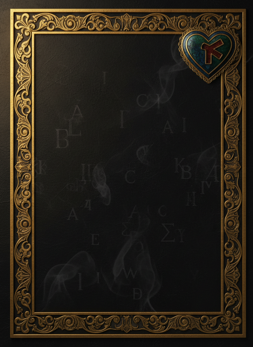 A richly textured website header evoking an ancient library, with a deep matte black background framed by intricate antique-gold borders that resemble engraved bronze. In the upper-right corner, an ornate Sankofa Heart symbol appears as if inlaid enamel, slightly raised with subtle beveled edges. Across the dark field, faint watermarked hieroglyphs, cuneiform wedges, and classical glyphs drift like ghostly ink, barely visible until the light catches them. Warm, low, golden-hour side lighting creates soft metallic gleams along the borders, emphasizing texture. Shot as a straight-on, full-bleed composition, crisp edge to edge, with a sophisticated, archival mood and a slightly worn parchment overlay to enhance the tactile, historical feel.